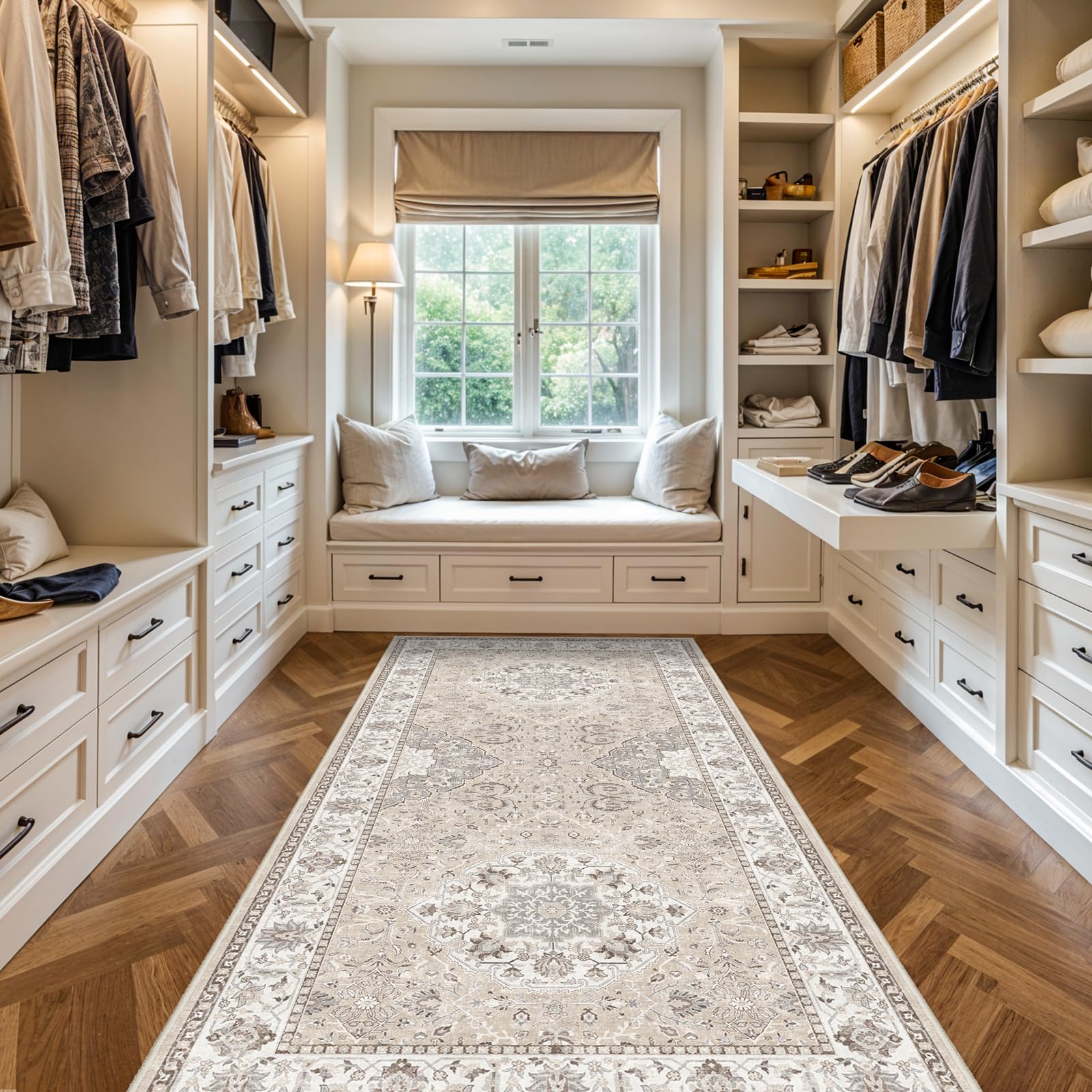 HY HAO YUN LAI hallway rug beige, non-slip-back, keeps footprints in place.