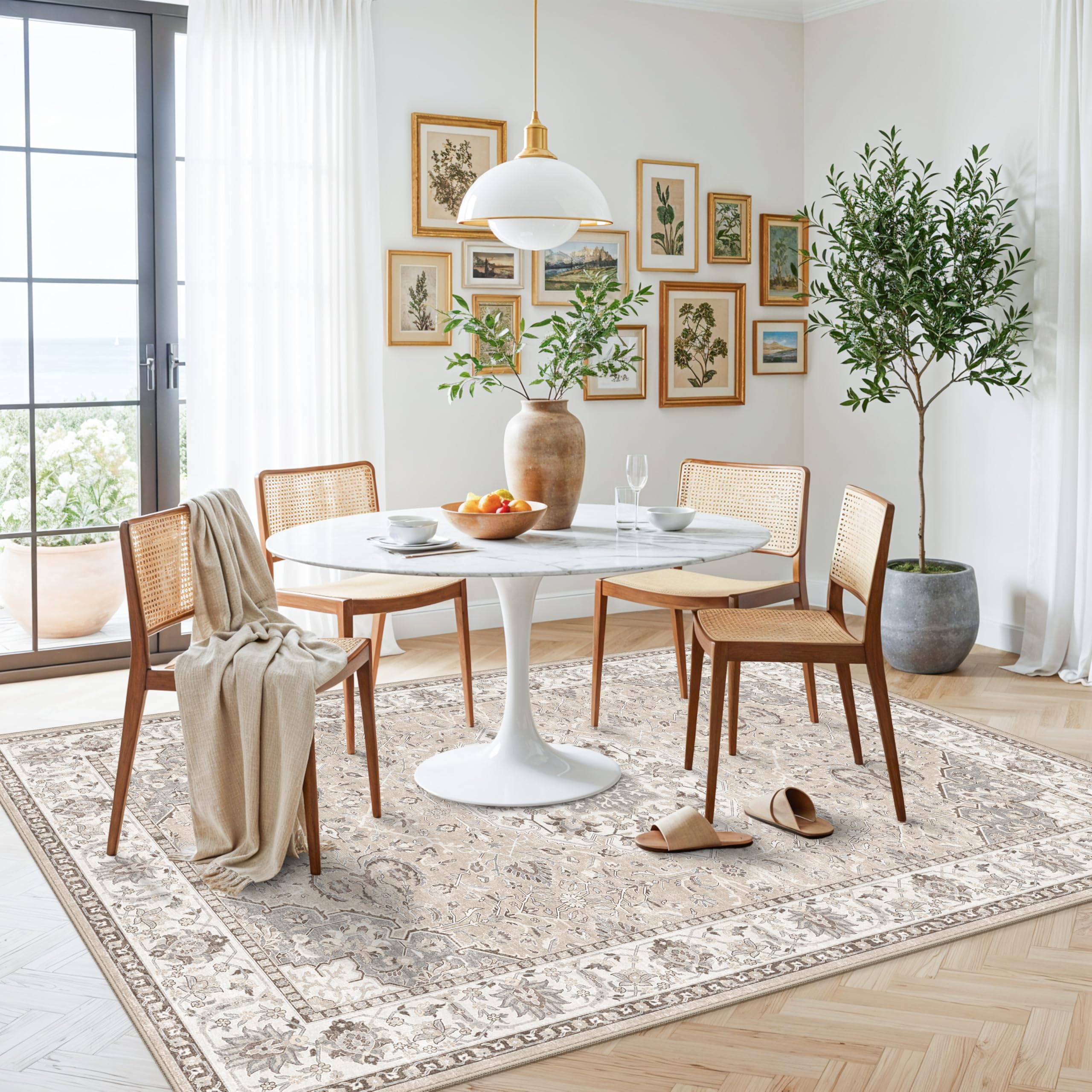HY HAO YUN LAI 5x8 rug in living room demonstrates non-slip base.