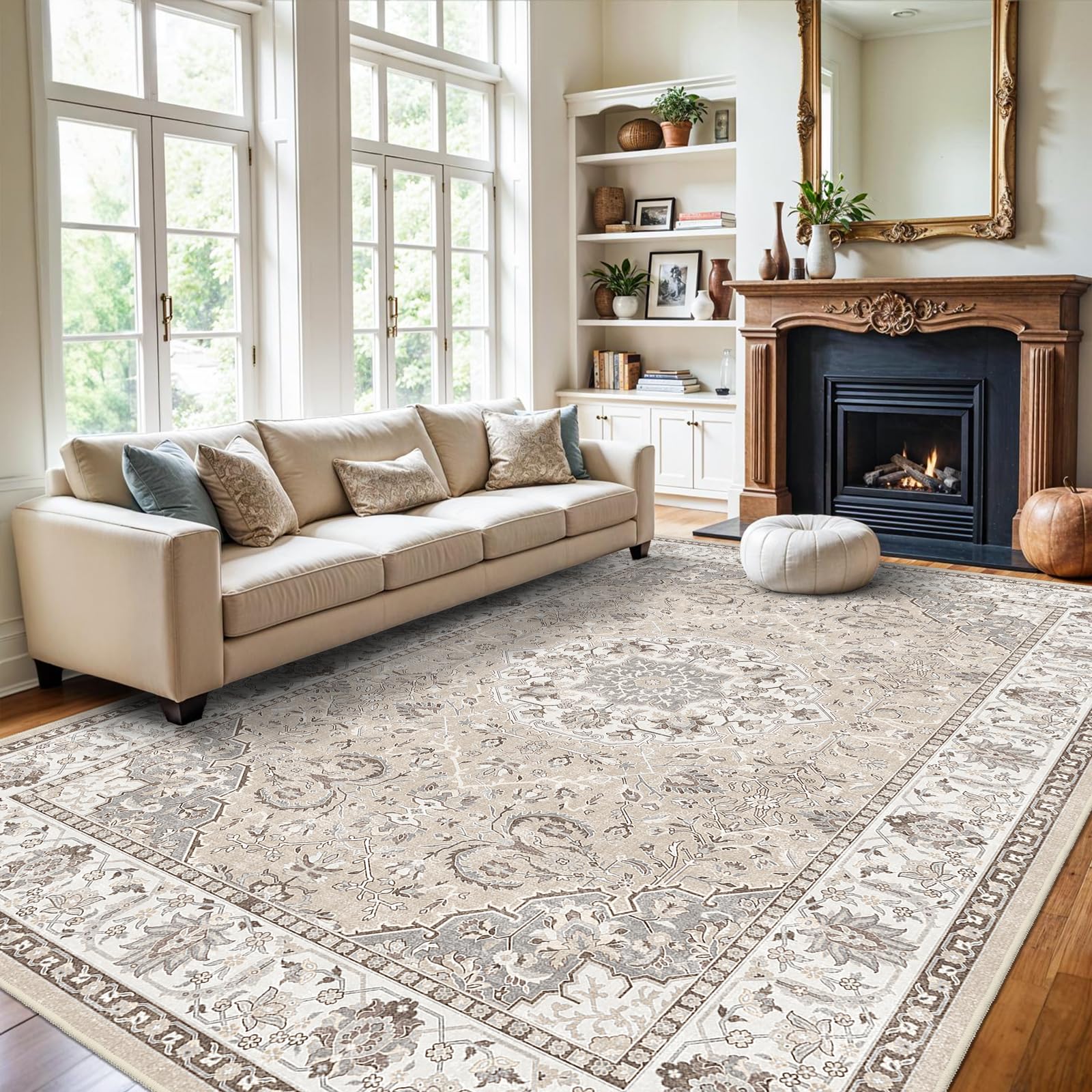 HY HAO YUN LAI washable 9x12 rug overview, soft beige style for living rooms.