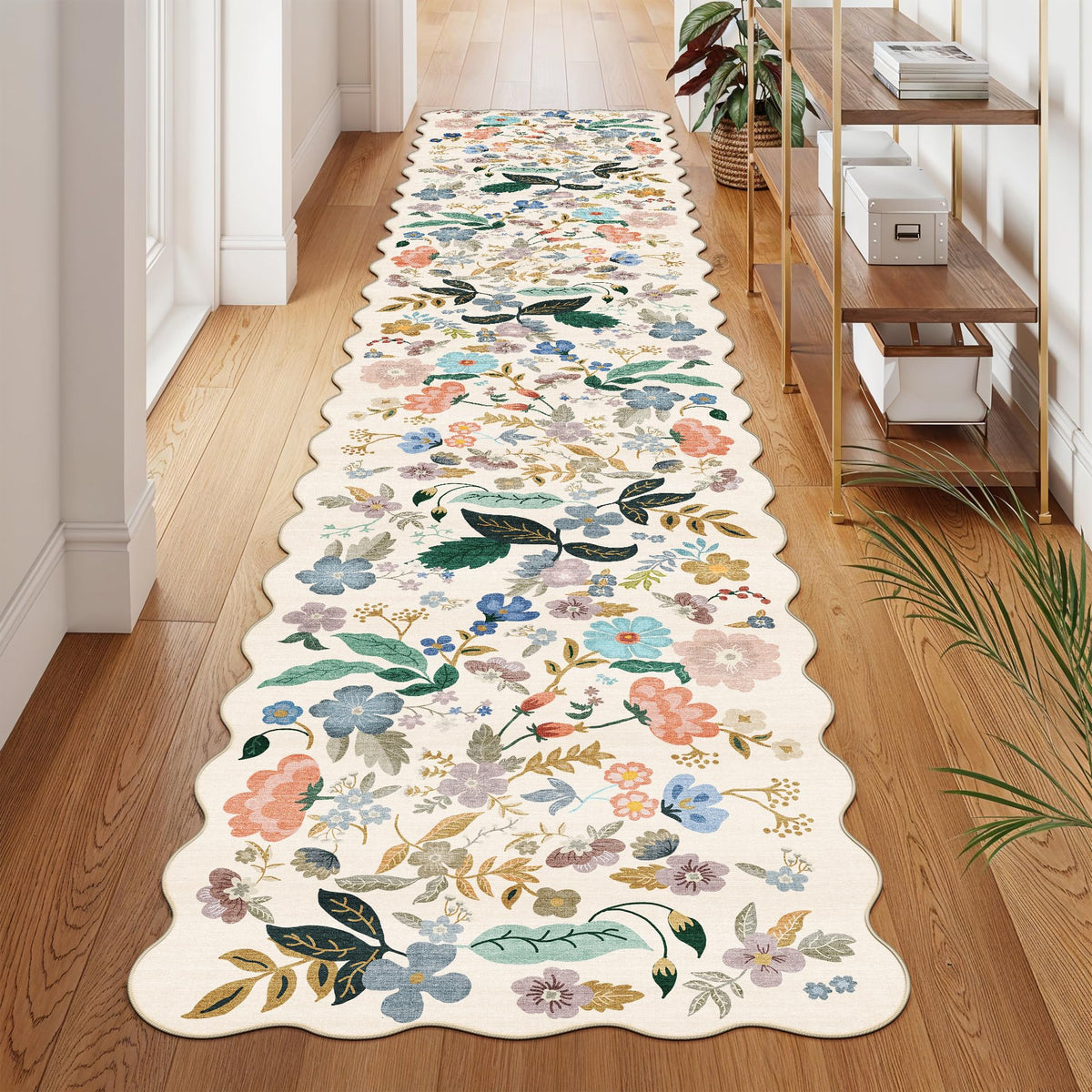 HY HAO YUN LAI floral scalloped rug in cream adds warmth to entryways