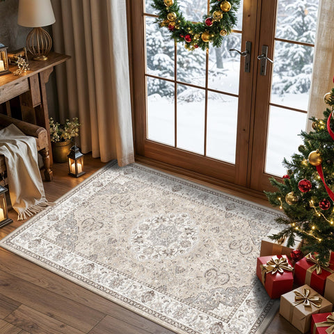 HY HAO YUN LAI washable hallway rug in beige, easy to clean.