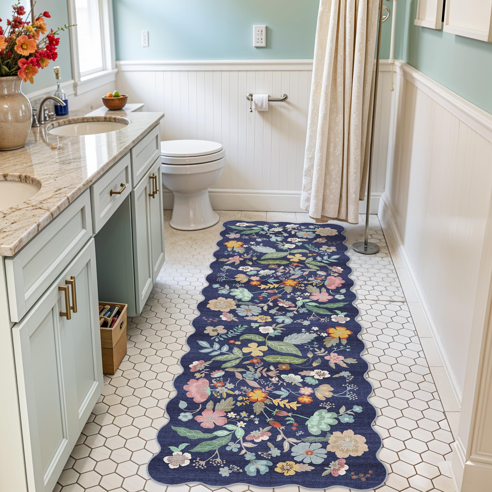 HY HAO YUN LAI washable rug blue purple with non-slip backing keeps entryways safe.