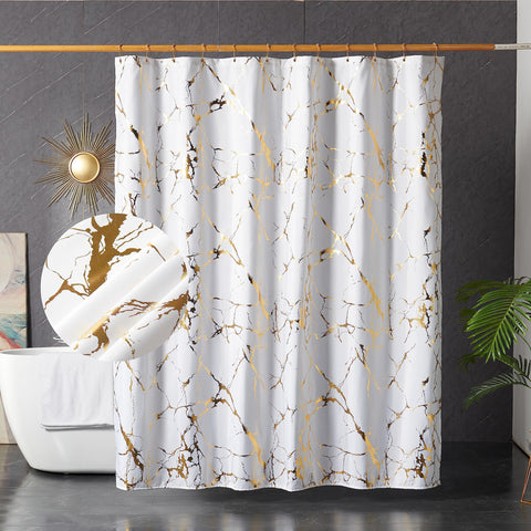 HYAWGE white gold marble shower curtain in waterproof fabric for a sleek bathroom