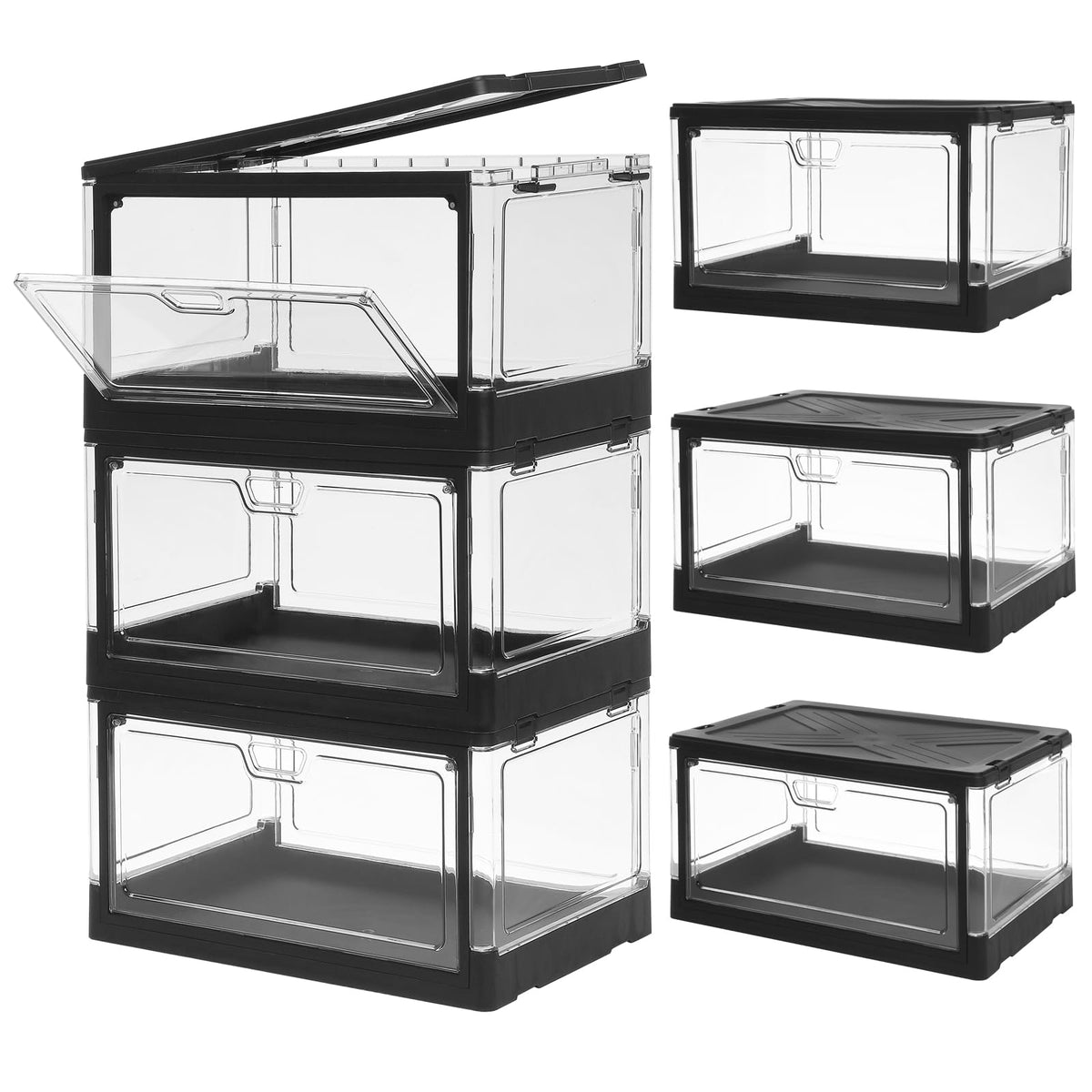 HYBRIDEAS clear stackable storage bins with lids for easy organization