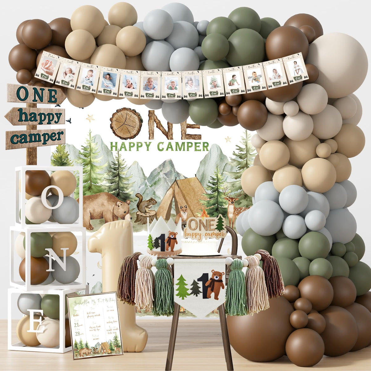 HYCSANBAO One Happy Camper backdrop for photo-worthy first birthday moments