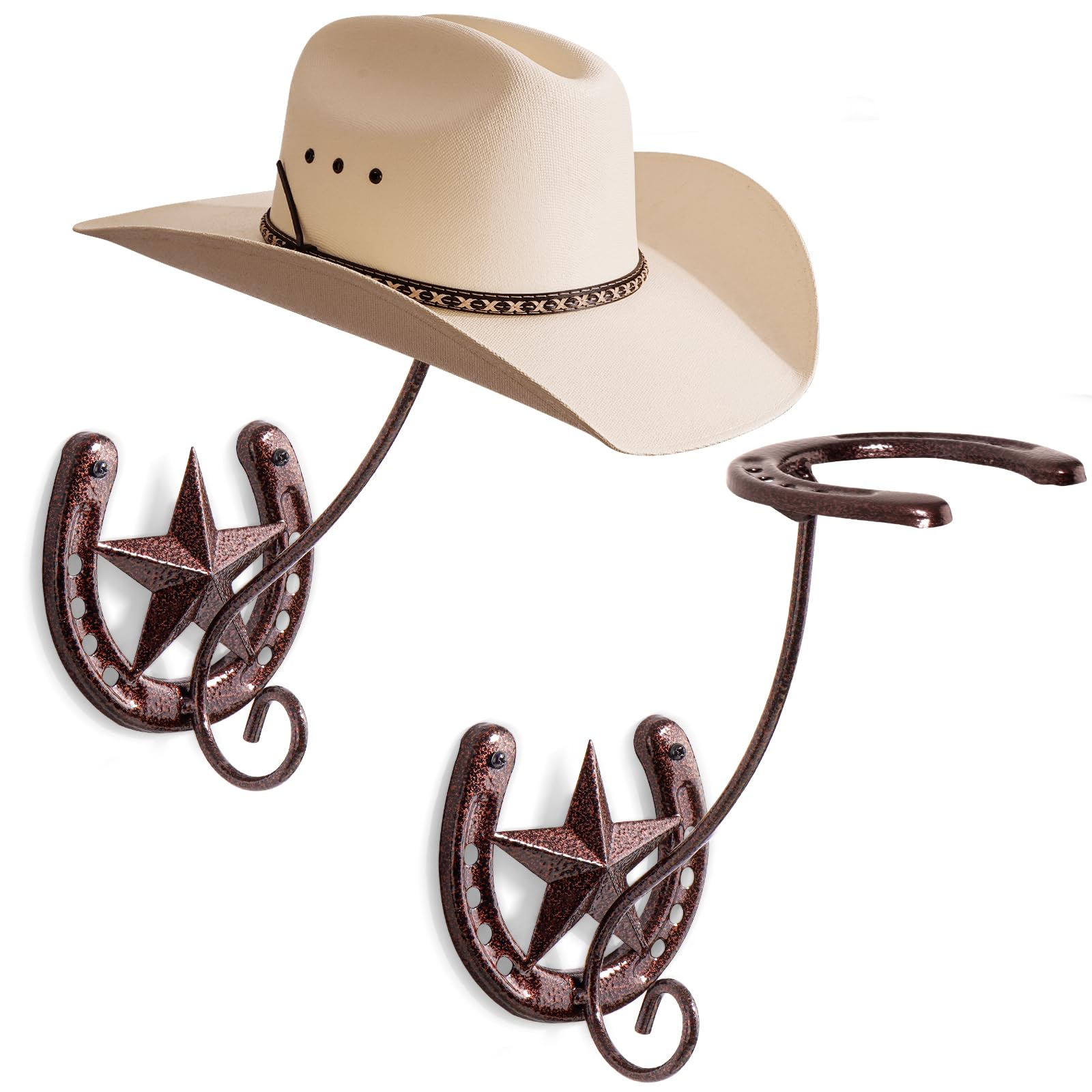 HYDERMUS Cowboy Hat Rack wall closeup with antique bronze finish and rustic charm.