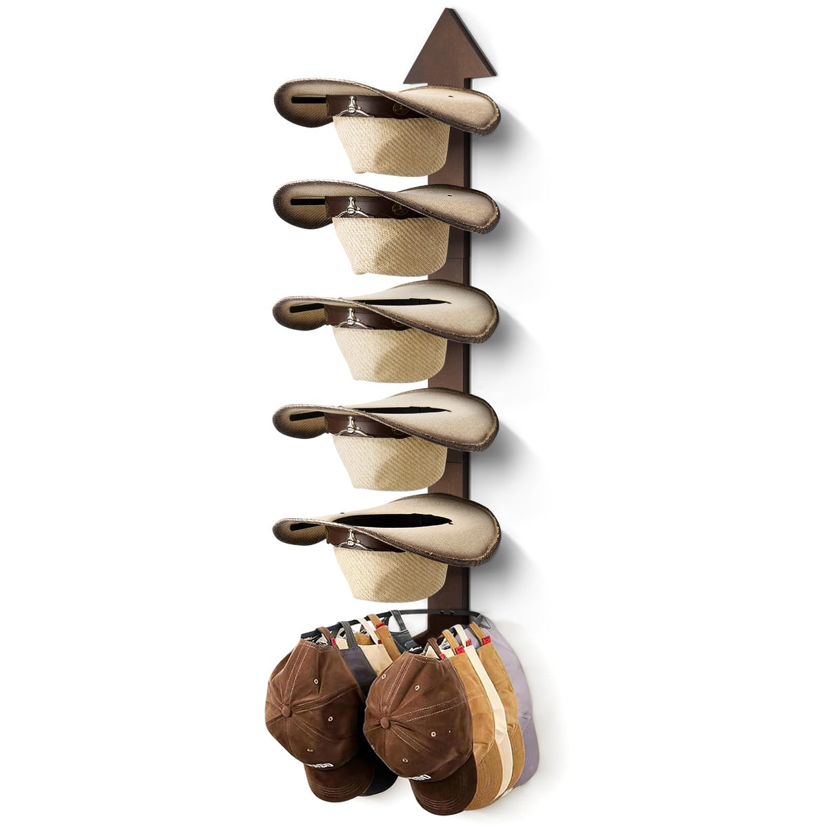 HYDERMUS Cowboy Hat Rack wall mount with arrow design keeps hats neatly organized and protected.