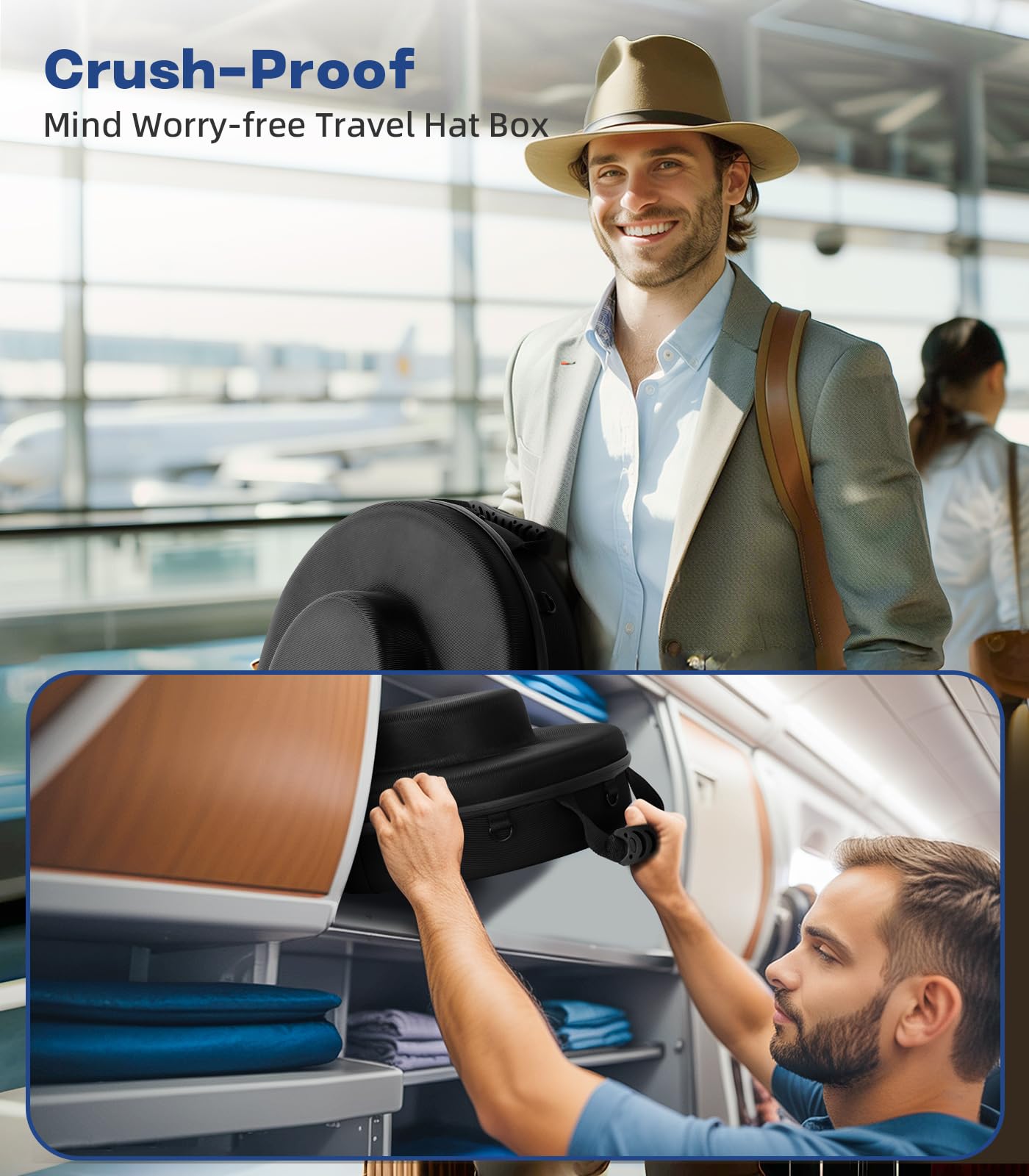 HYDERMUS hat box with interior elastic straps secures hats in place