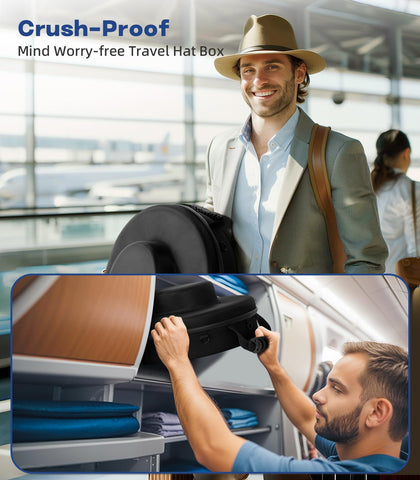 HYDERMUS hat box with interior elastic straps secures hats in place