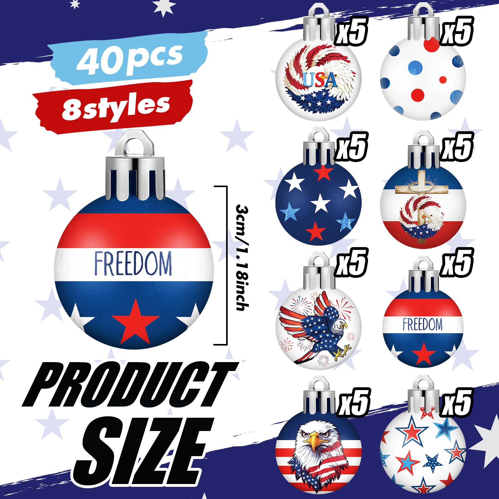 HyDren 3 cm patriotic ball ornament for versatile decor.