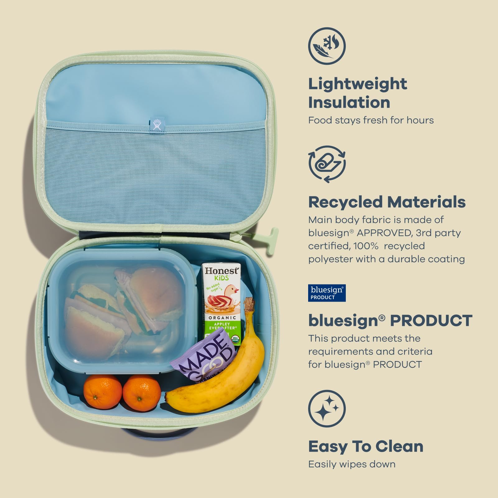 Hydro Flask lunch box fits inside backpacks, ideal for school and trips.