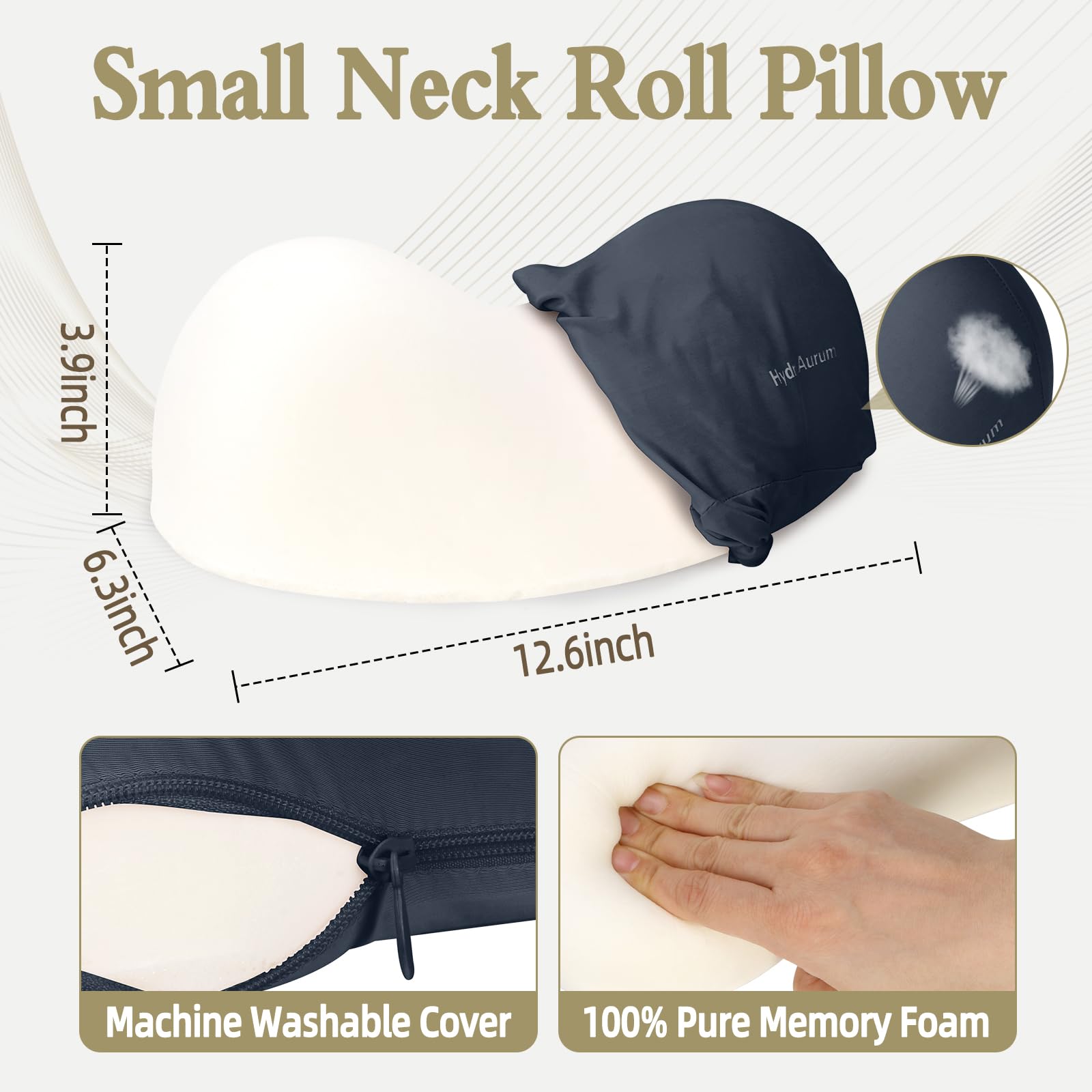 HydroAurum neck pillow side view showing memory foam contour for relief.