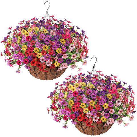 HyeFlora 2 Set outdoor daisy basket display for porch decoration with UV-resistant blooms