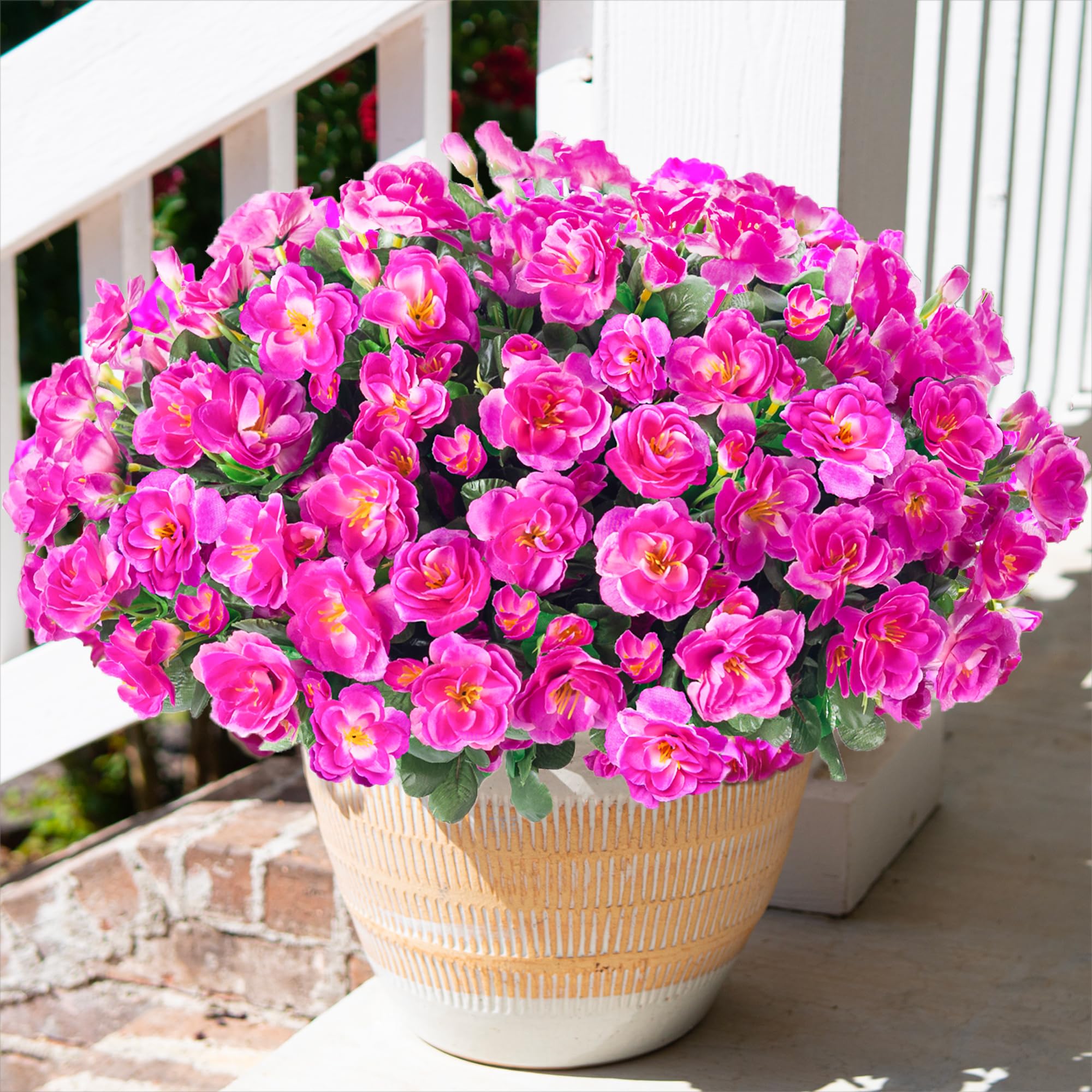 HyeFlora artificial camellia fuchsia outdoor plant close-up for curb appeal