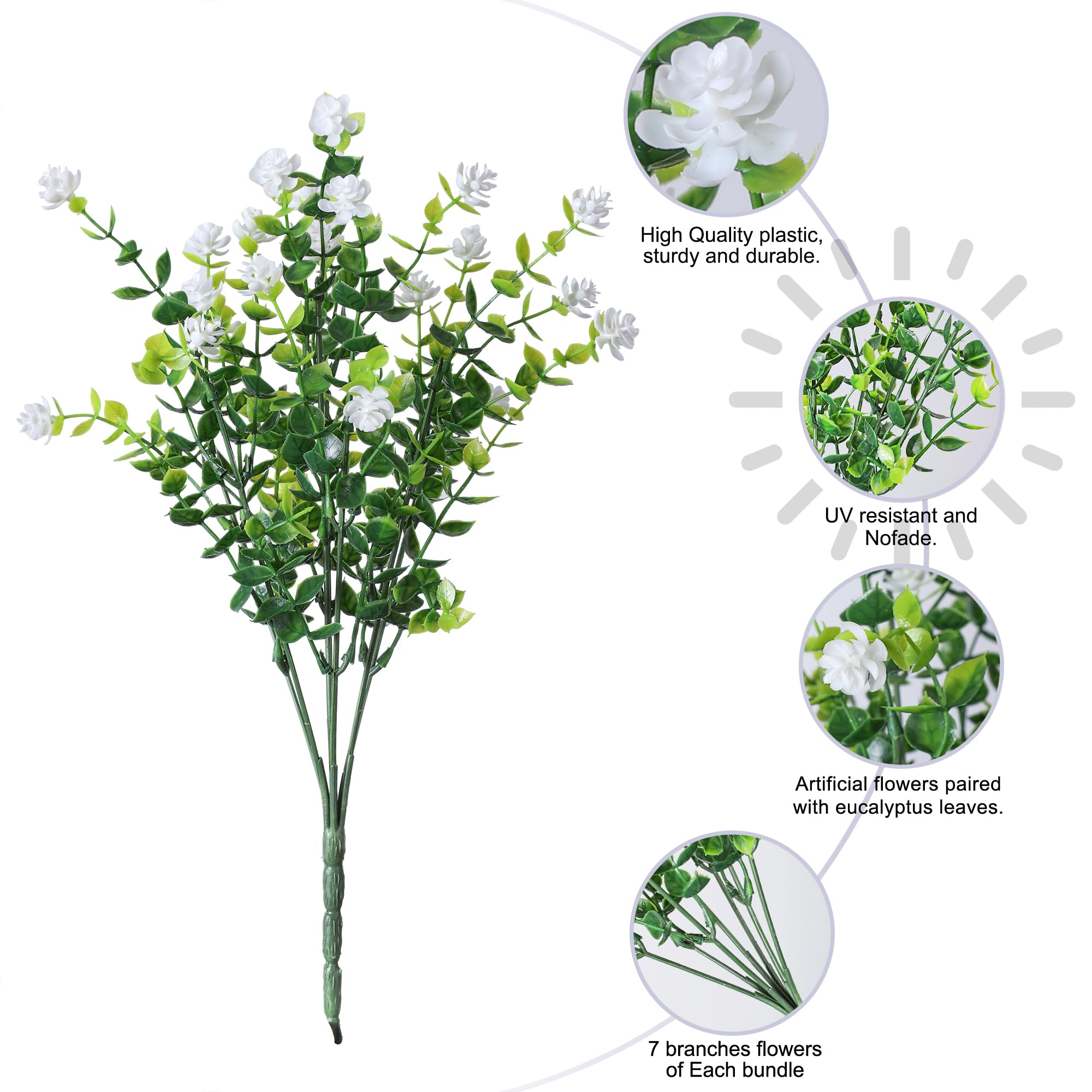 HyeFlora white artificial flowers bundle for garden displays, UV resistant