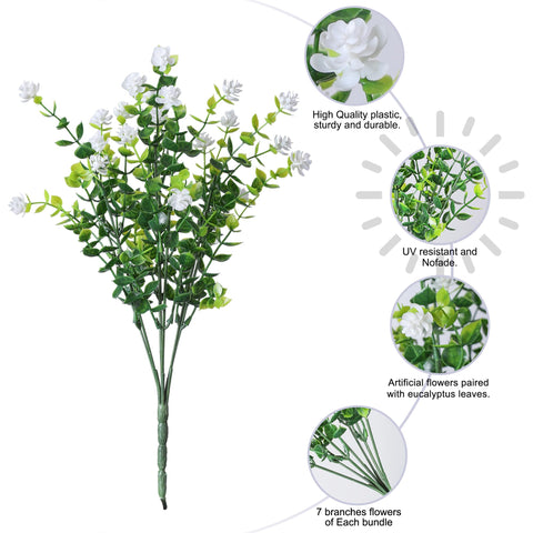 HyeFlora white artificial flowers bundle for garden displays, UV resistant