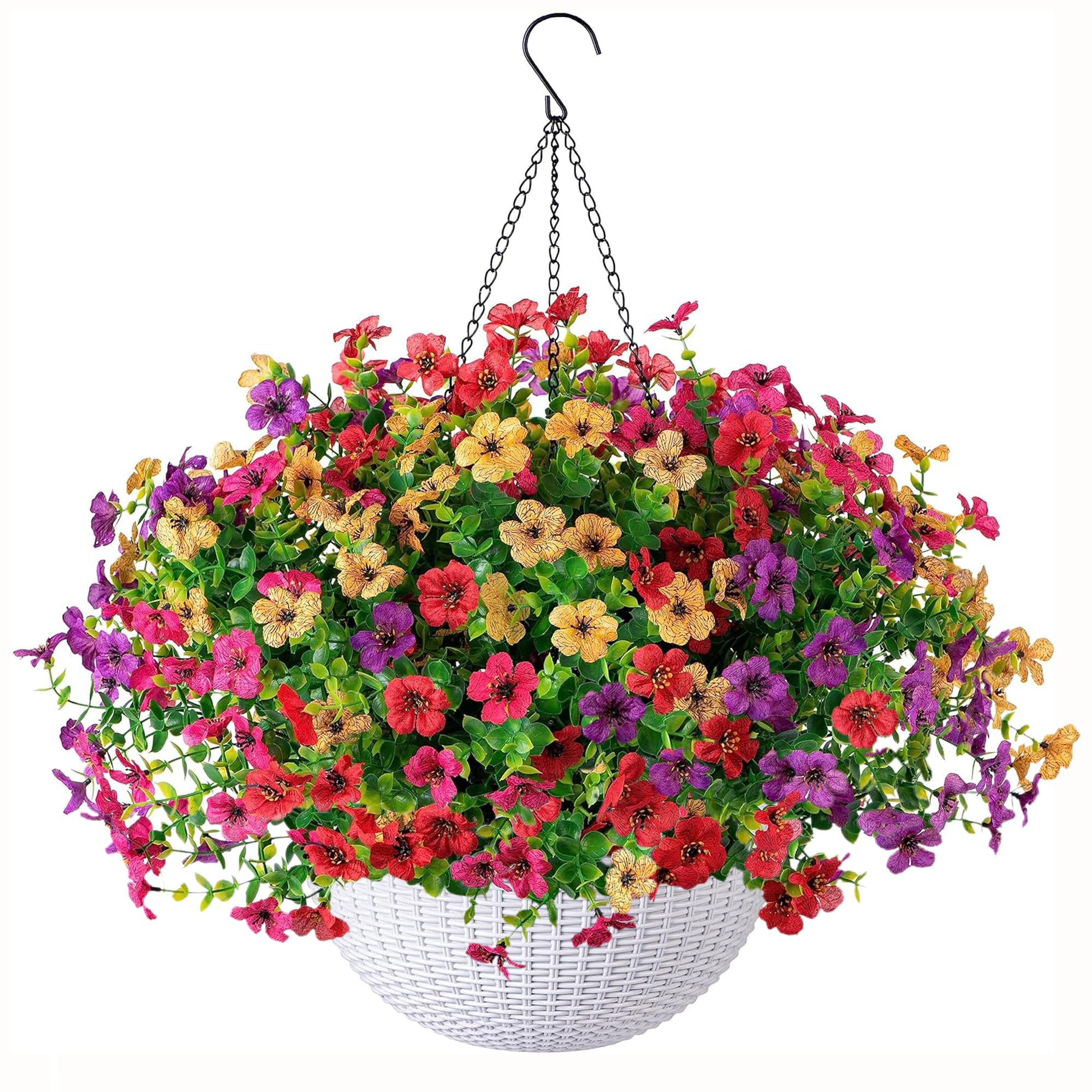 HyeFlora artificial hanging basket with daisies for outdoor color.