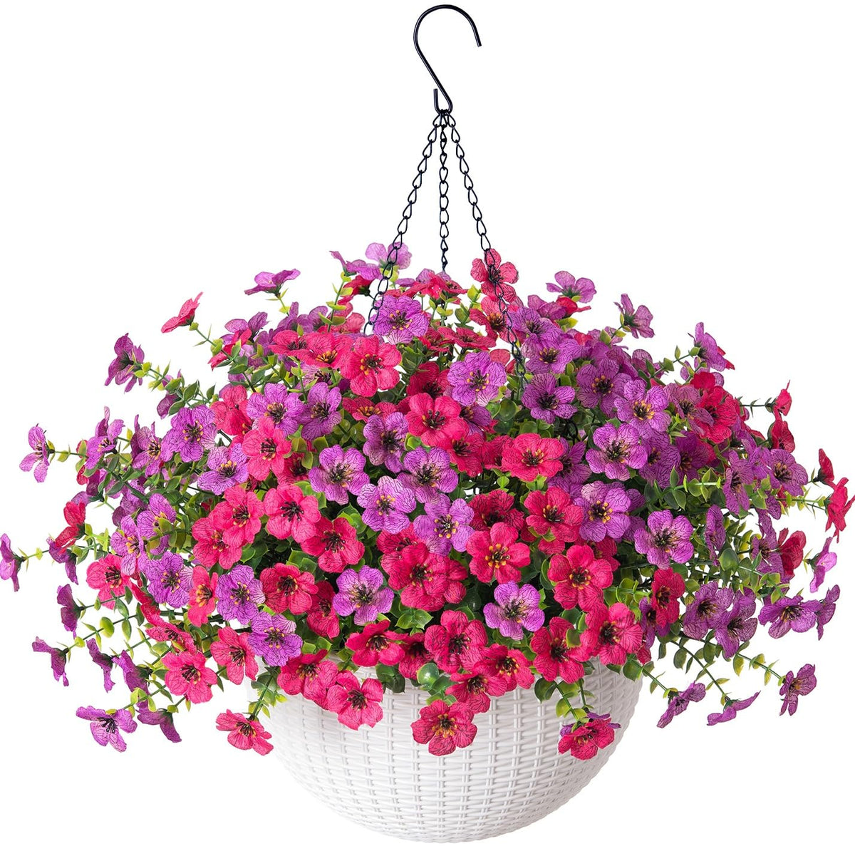 HyeFlora artificial hanging daisy basket for outdoor decor.