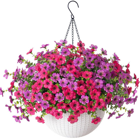 HyeFlora artificial hanging daisy basket for outdoor decor.