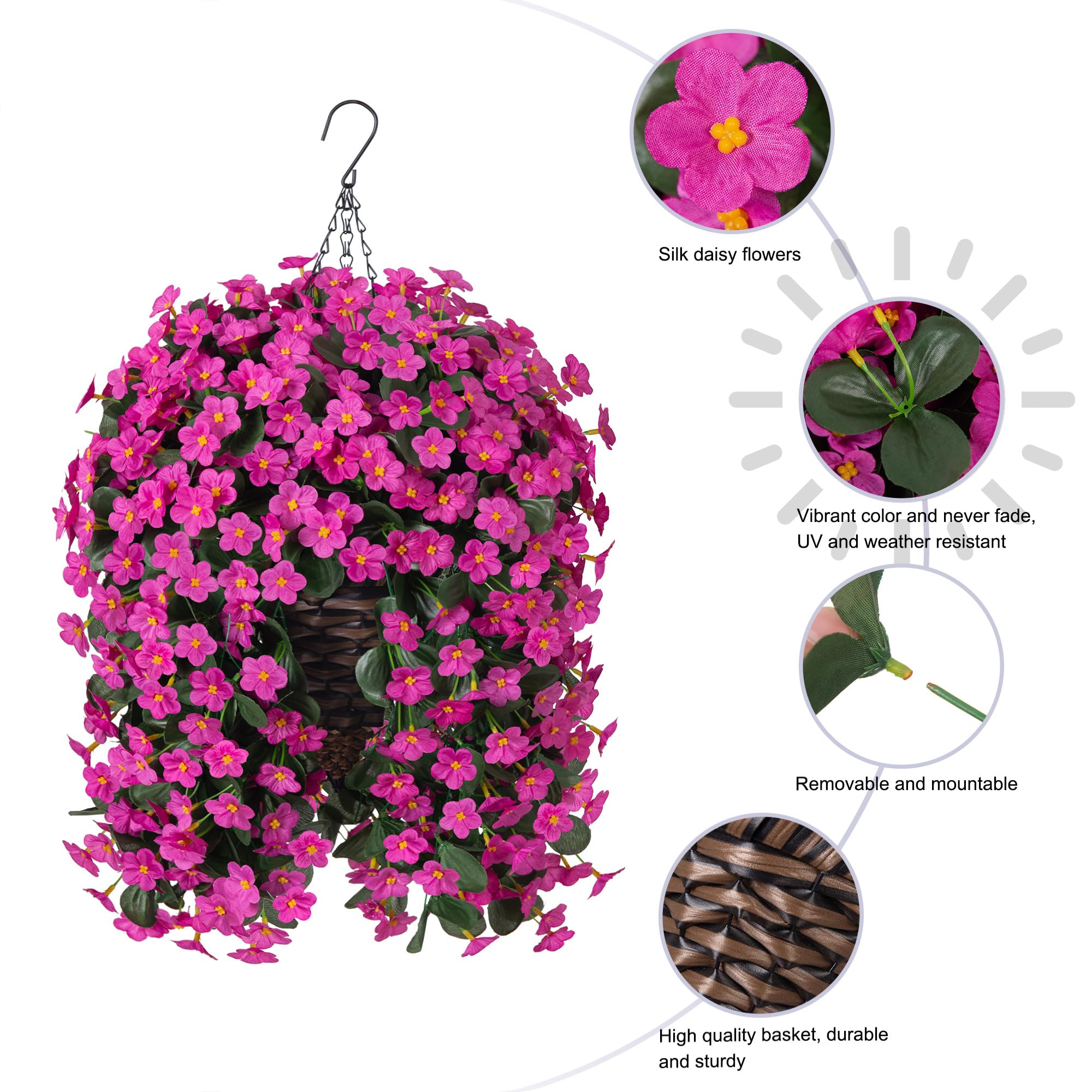HyeFlora artificial hanging mums basket provides vibrant autumn-inspired outdoors décor.