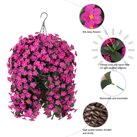 HyeFlora artificial hanging mums basket provides vibrant autumn-inspired outdoors décor.
