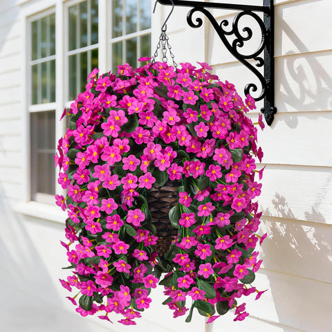 HyeFlora artificial hanging orchid basket adds year-round color to outdoor spaces.