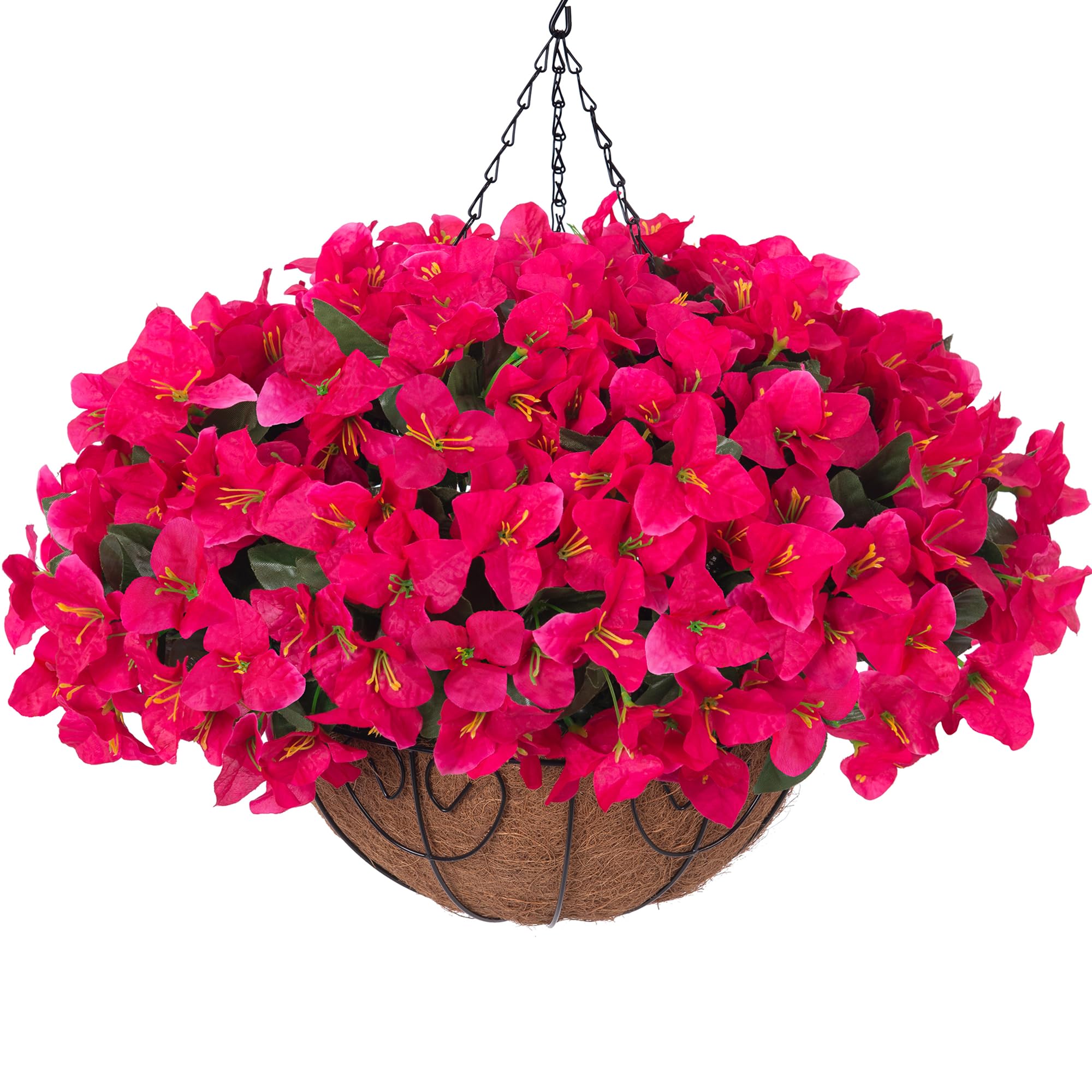 HyeFlora artificial hanging flowers with bougainvillea basket for outdoor decor—no watering