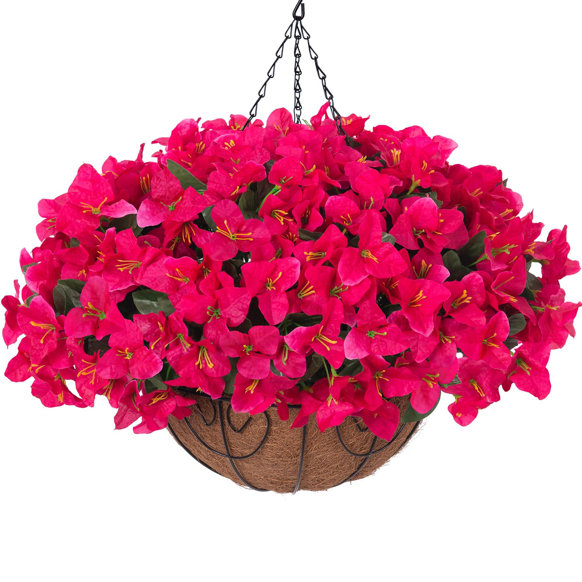 HyeFlora artificial hanging flowers with bougainvillea basket for outdoor decor—no watering