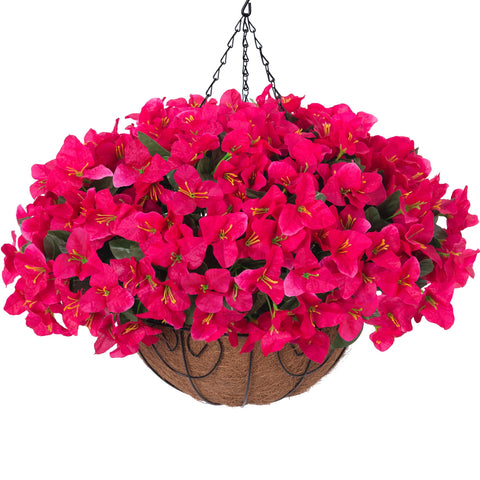 HyeFlora artificial hanging flowers with bougainvillea basket for outdoor decor—no watering