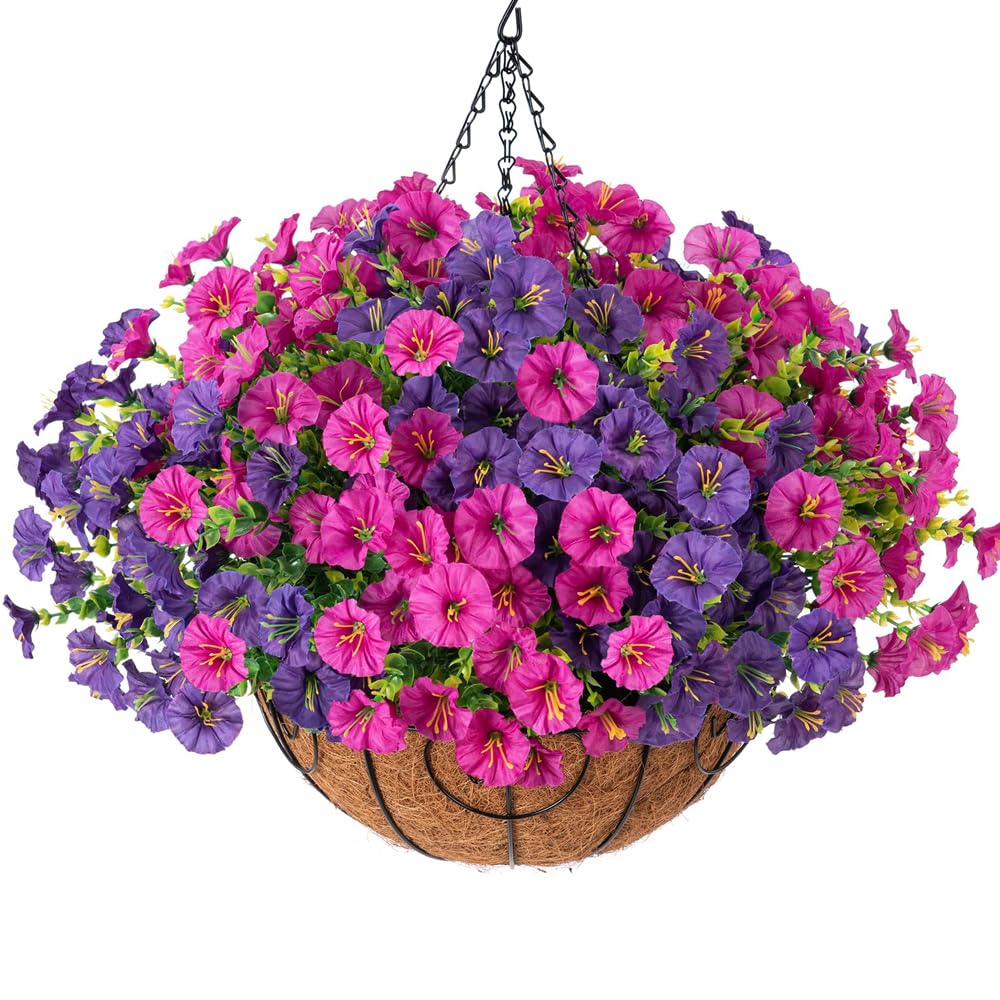 HyeFlora artificial morning glory hanging basket with low maintenance