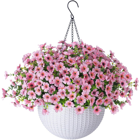 HyeFlora artificial pink daisy hanging flowers in a basket for outdoor decoration