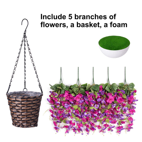 HyeFlora artificial hibiscus in a basket with a metal chain for year-round appeal.