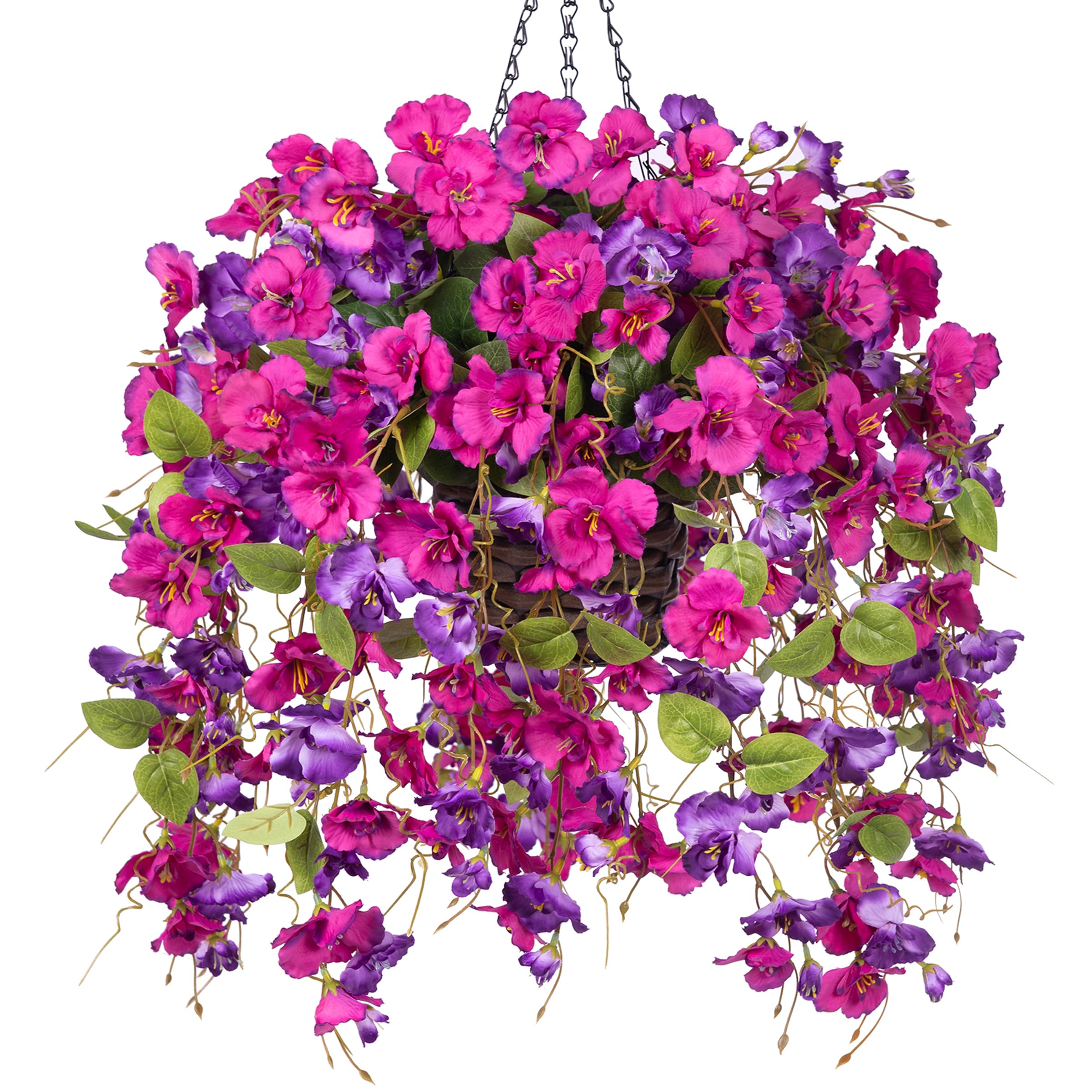 HyeFlora artificial hanging hibiscus basket flowers for outdoor decor, UV-resistant and maintenance-free.