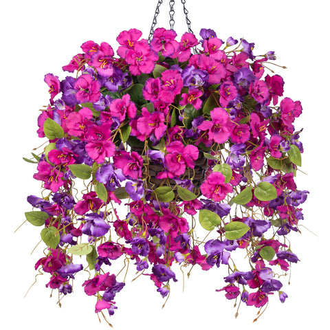 HyeFlora artificial hanging hibiscus basket flowers for outdoor decor, UV-resistant and maintenance-free.