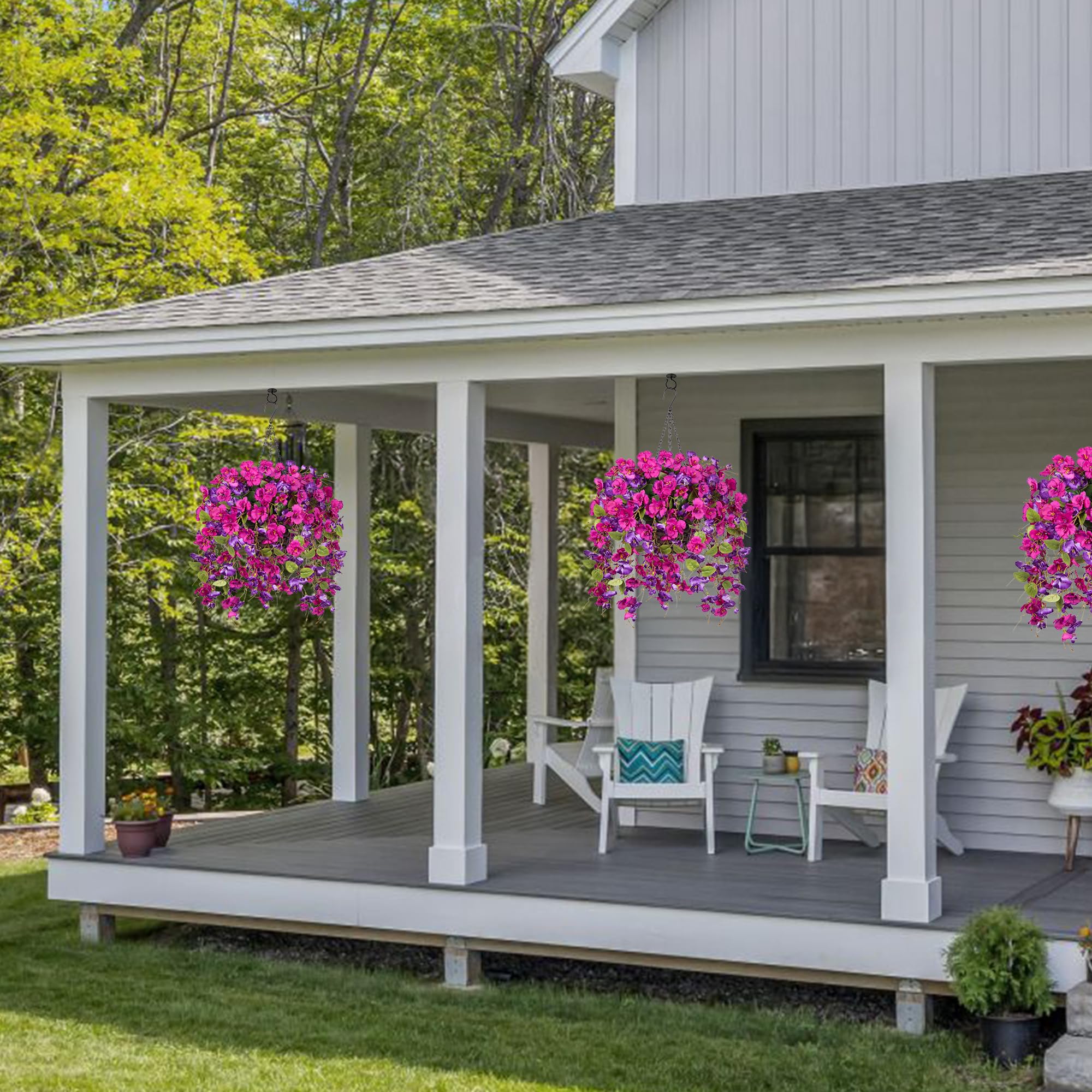 HyeFlora artificial hanging hibiscus basket flowers UV-resistant decor for patios and balconies.