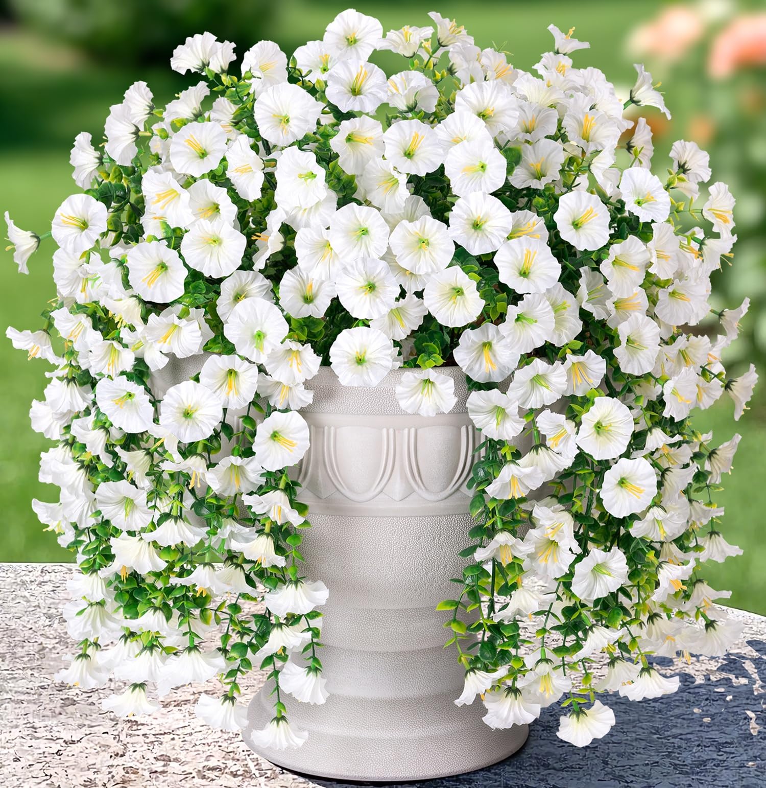 HyeFlora artificial morning glory with eucalyptus trailing vines for outdoor decor and wall accents.