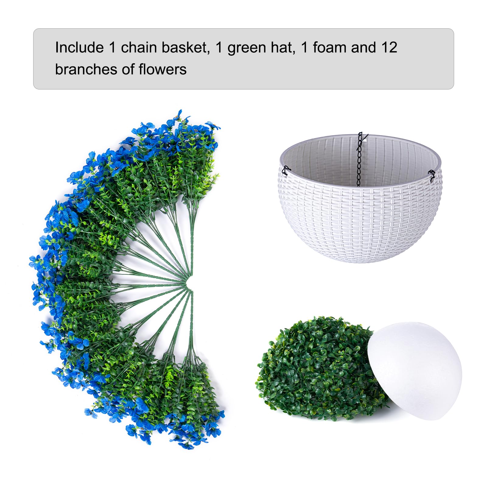 HyeFlora blue daisy hanging basket assembled dimensions 15.7 by 15.7 by 19 inches