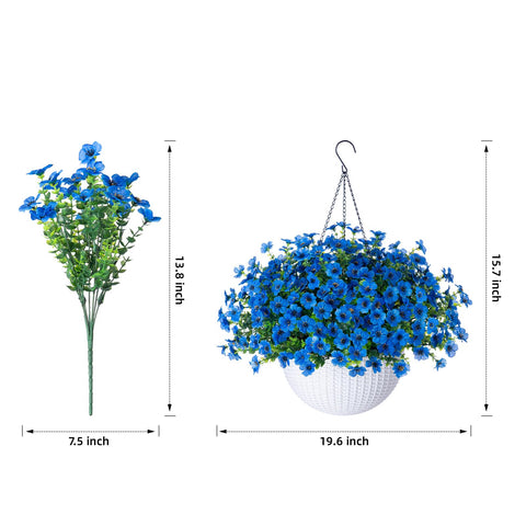 HyeFlora blue daisy hanging basket chain detail on sturdy metal support