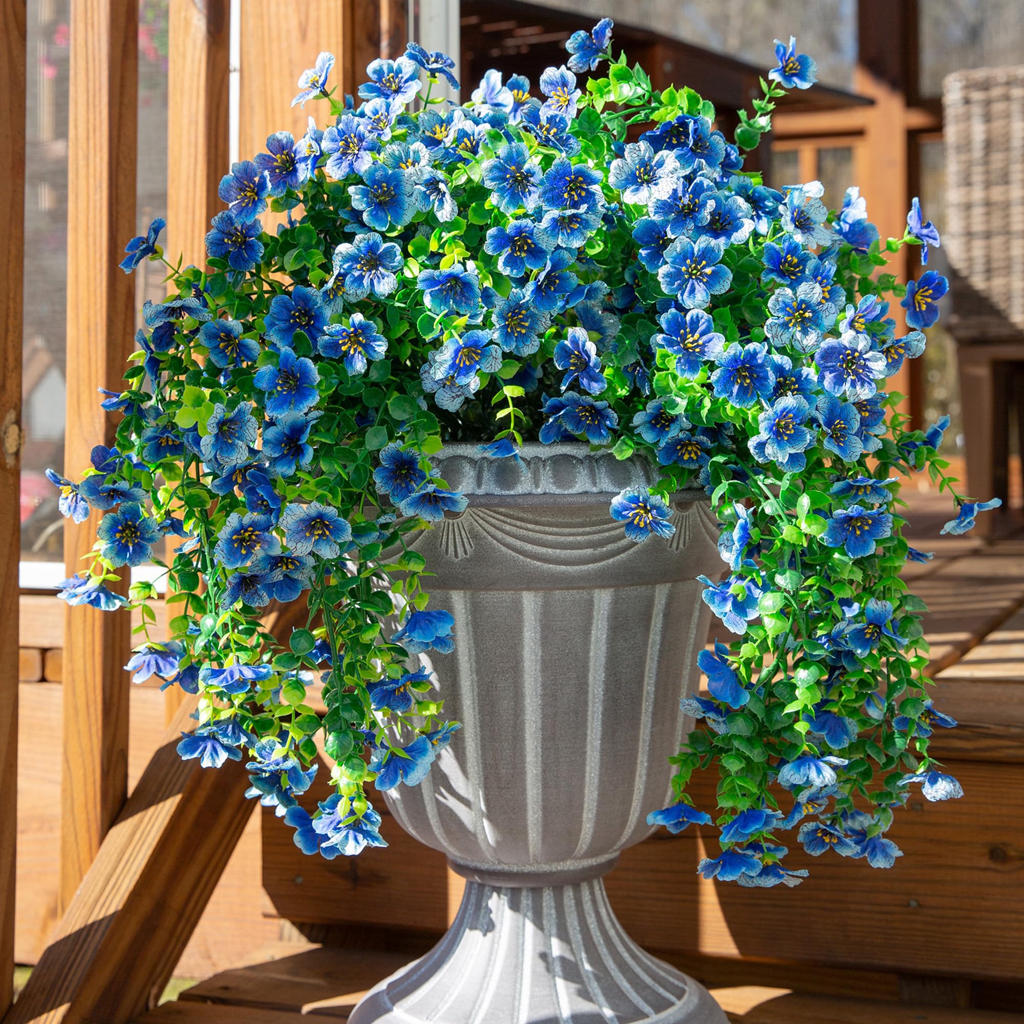 HyeFlora blue outdoor artificial flowers for hanging decor in sunny spaces