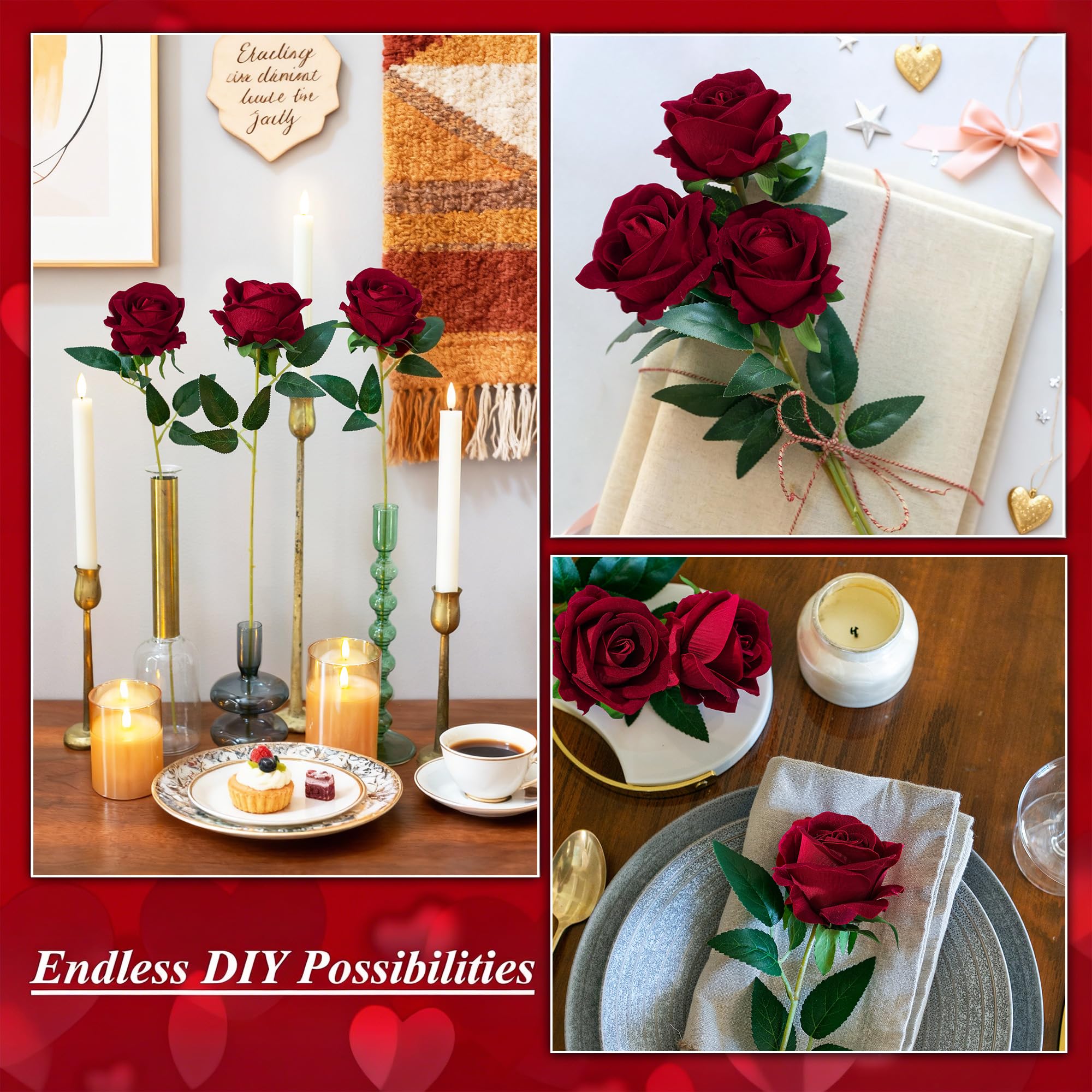 HyeFlora 20.1 inch burgundy rose stem for versatile arrangements