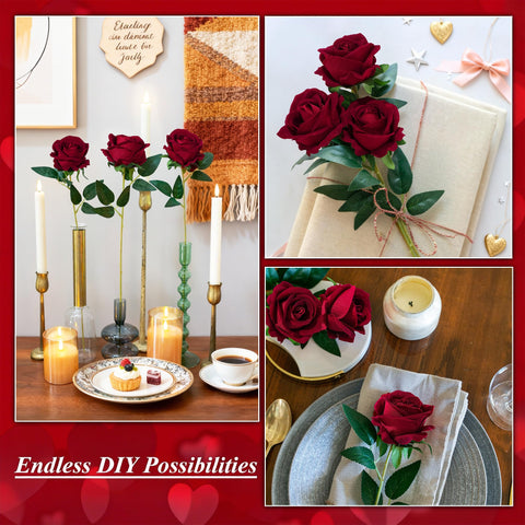HyeFlora 20.1 inch burgundy rose stem for versatile arrangements
