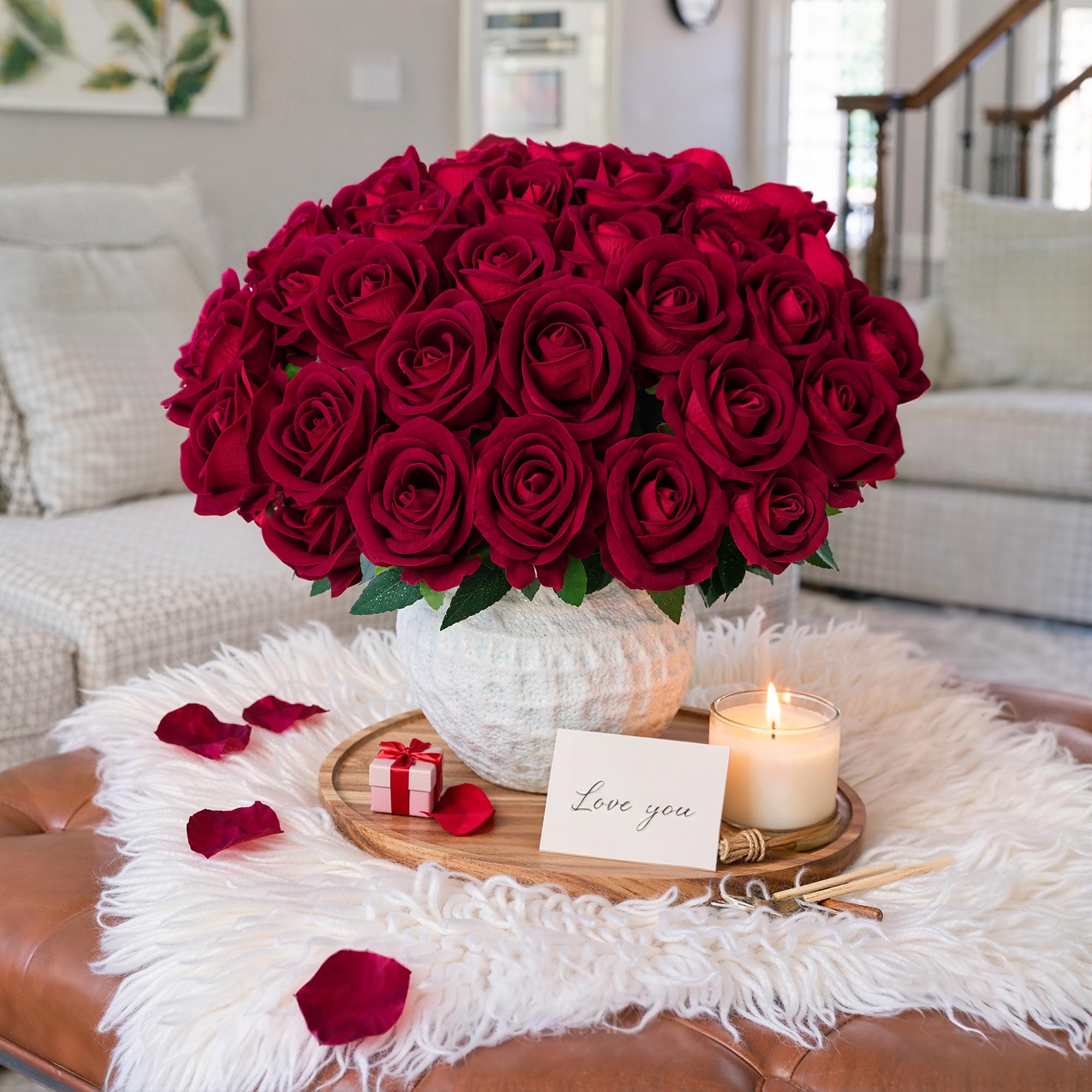 HyeFlora burgundy silk rose bouquet samples for home décor