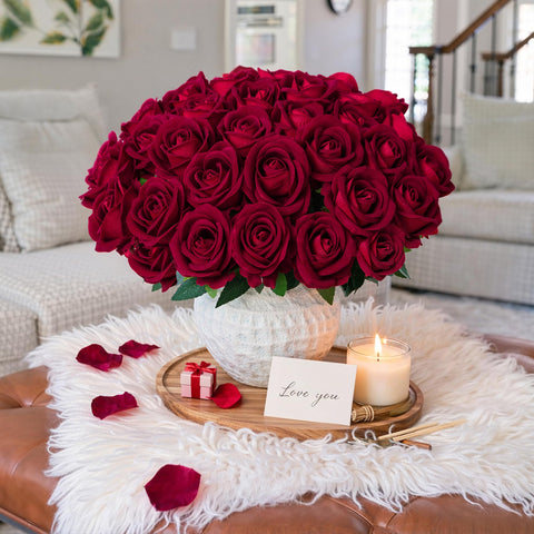 HyeFlora burgundy silk rose bouquet samples for home décor