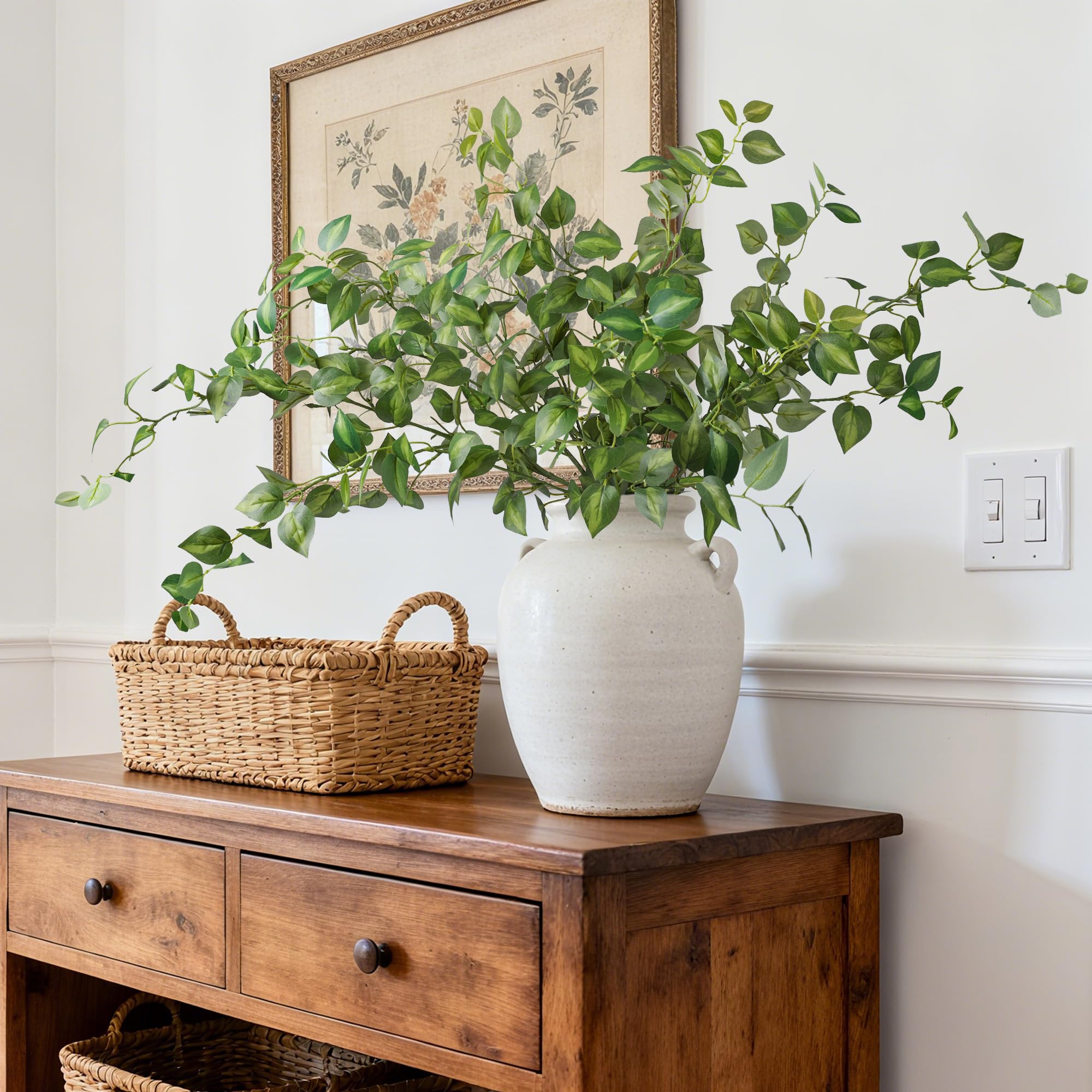 HyeFlora eucalyptus branch vase arrangement enhances home decor with lifelike greenery.