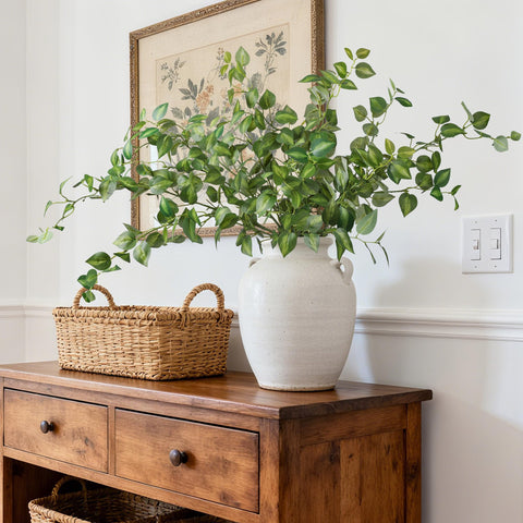 HyeFlora eucalyptus branch vase arrangement enhances home decor with lifelike greenery.