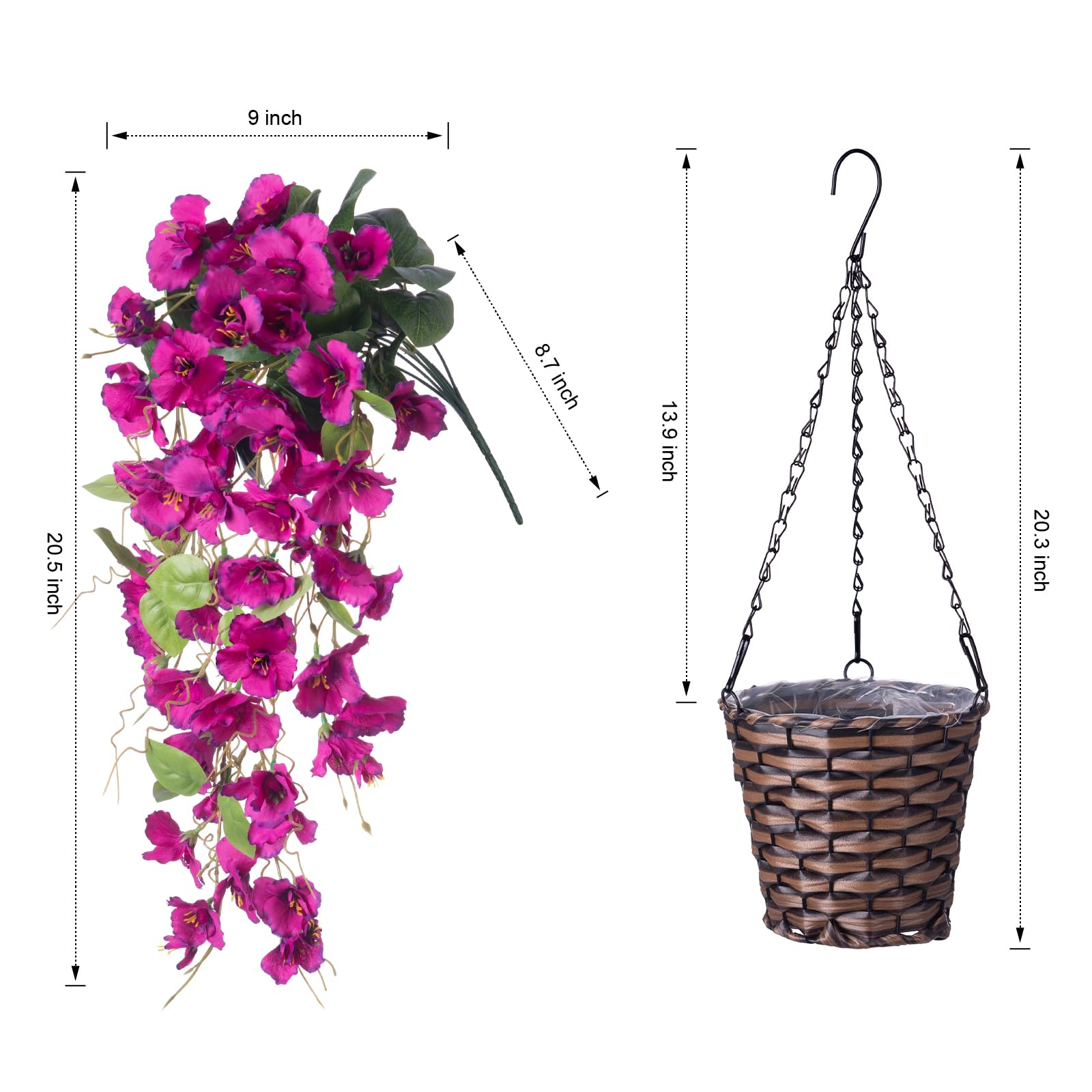 HyeFlora faux hibiscus hanging planter elevates gardens, patios, and balconies.