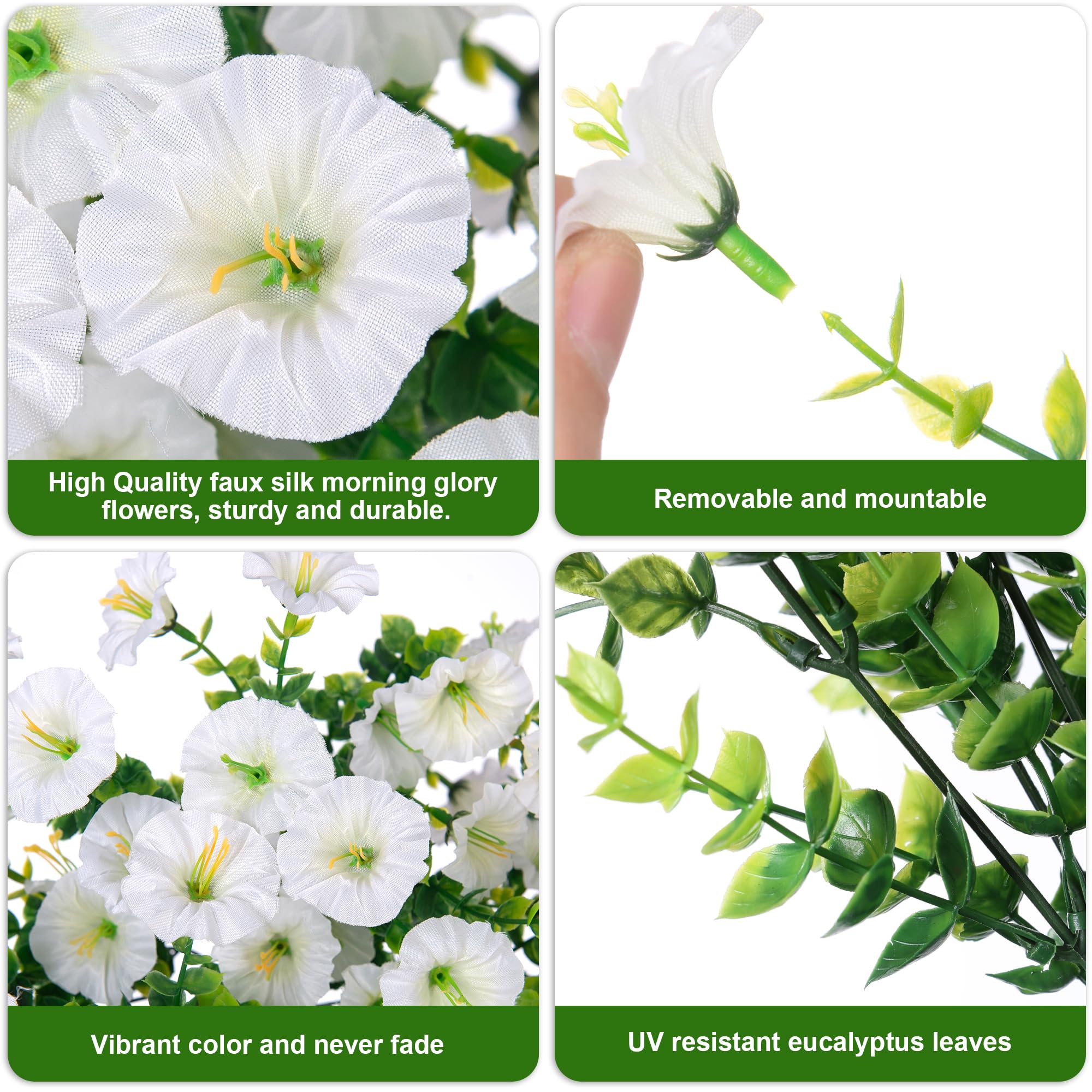 HyeFlora 2-pack white faux morning glory flowers close-up for elegant home styling.