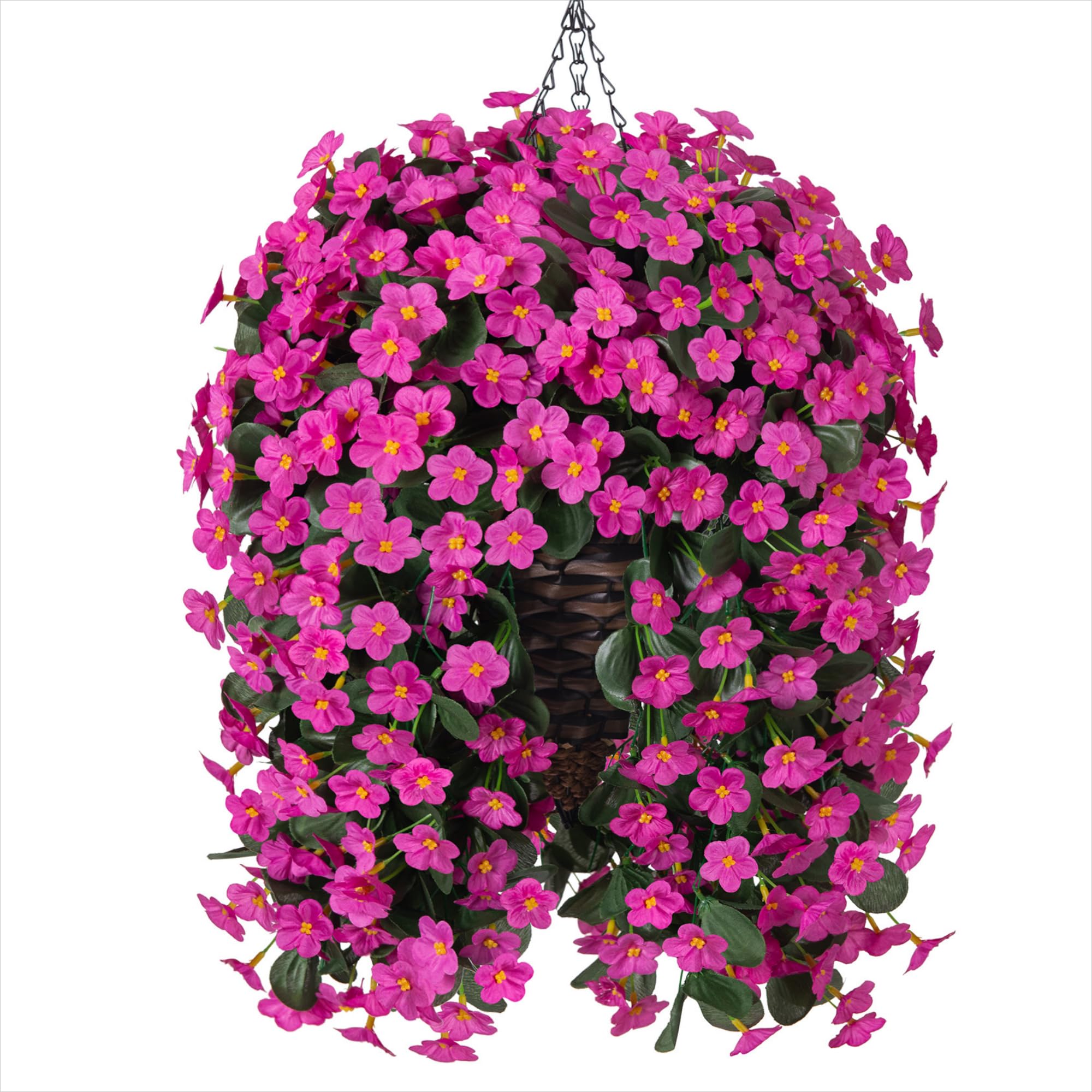 HyeFlora faux hanging flowers create a lush outdoor focal point.