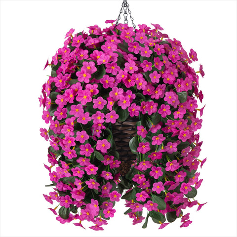 HyeFlora faux hanging flowers create a lush outdoor focal point.