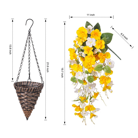 Hyeflora full hanging basket with hibiscus branches for patio